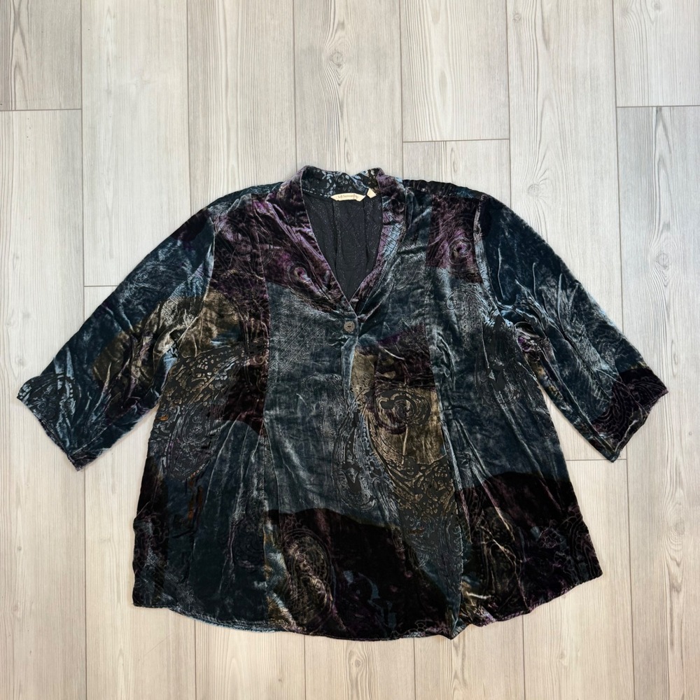 Soft Surroundings Palette 3/4 Sleeve Burnout Velvet Tunic Paisley 2X 2HA97